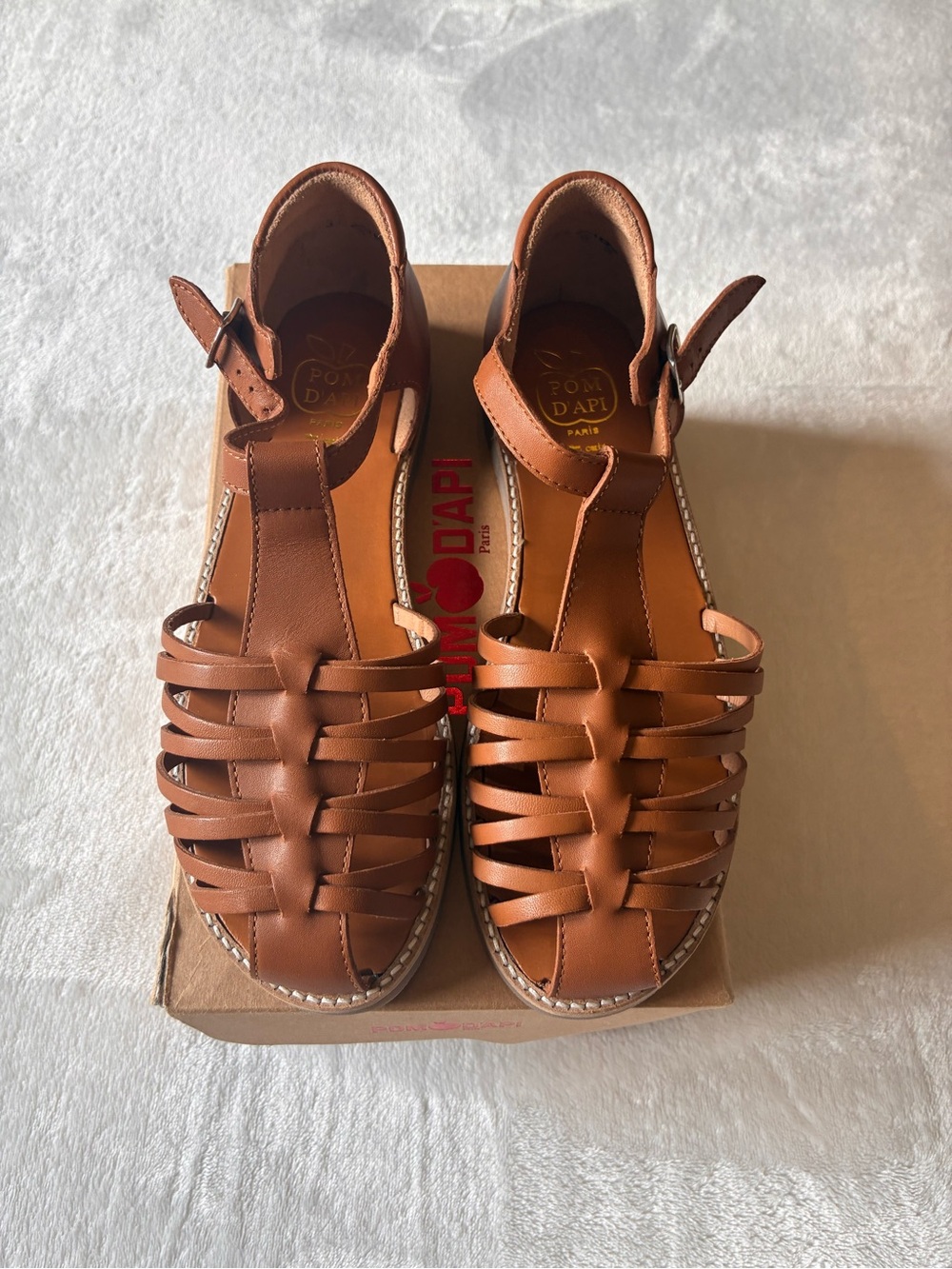 Pom D’Api Girls Brown Leather Fisherman Sandals size 34 NEW